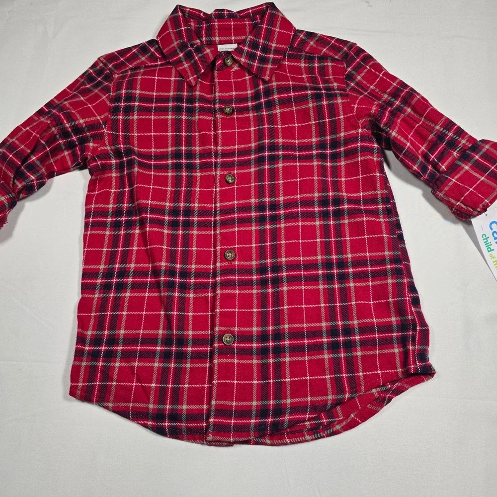 Carters 2T Boys‎ Red Plaid Button Down Shirt and Navy Pants Set NWT